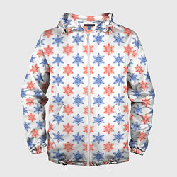 Ветровка с капюшоном мужская Снежинки паттернsnowflakes pattern, цвет: 3D-белый