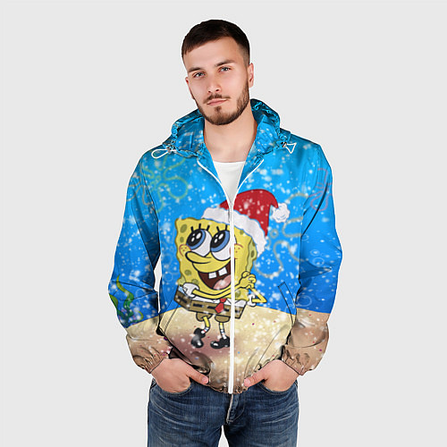 Мужская ветровка НОВОГОДНИЙ ГУБКА БОБ КВАДРАТНЫЕ ШТАНЫ / 3D-Белый – фото 3