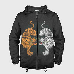 Ветровка с капюшоном мужская Два тигра, цвет: 3D-черный