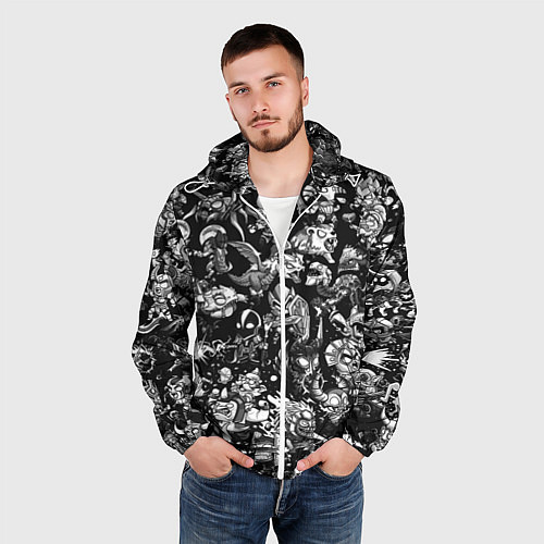 Мужская ветровка DOTA 2 ВСЕ ПЕРСОНАЖИ ЧЁРНО БЕЛЫЙ / 3D-Белый – фото 3