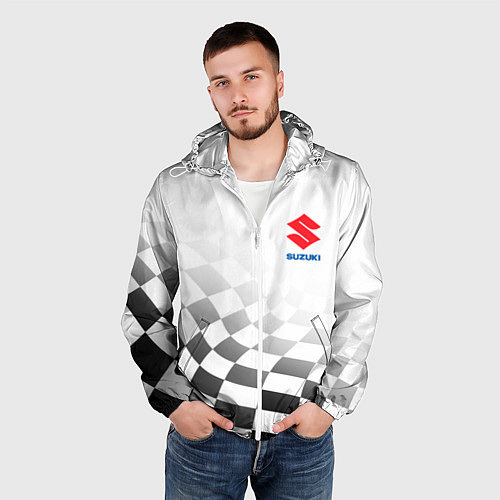 Мужская ветровка Suzuki, Сузуки Спорт, Финишный флаг / 3D-Белый – фото 3