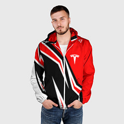 Ветровка с капюшоном мужская TESLA MOTORS RED LINE ТЕСЛА, цвет: 3D-белый — фото 2