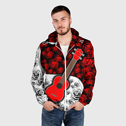 Ветровка с капюшоном мужская Гитара Розы Контраст, цвет: 3D-белый — фото 2