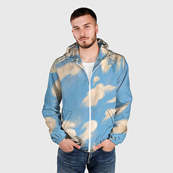 Ветровка с капюшоном мужская Рисунок голубого неба с облаками маслом, цвет: 3D-белый — фото 2