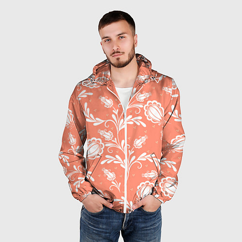 Мужская ветровка Красочный ЦвеТочный Узор / 3D-Белый – фото 3