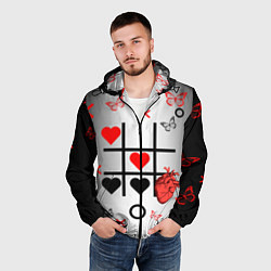 Ветровка с капюшоном мужская Крестики нолики сердцами, цвет: 3D-черный — фото 2