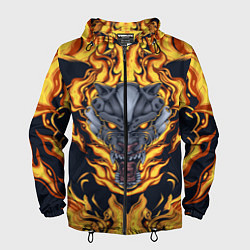 Ветровка с капюшоном мужская Маска тигра в огне, цвет: 3D-черный