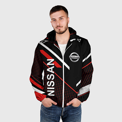 Мужская ветровка NISSAN, НИССАН ГЕОМЕТРИЯ / 3D-Белый – фото 3