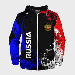 Ветровка с капюшоном мужская Russia Брызги красок, цвет: 3D-белый