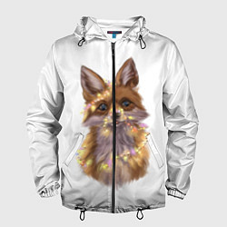 Ветровка с капюшоном мужская Fox with a garland, цвет: 3D-черный