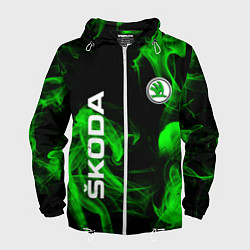 Ветровка с капюшоном мужская Skoda: Green Smoke, цвет: 3D-белый