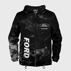 Ветровка с капюшоном мужская Ford, Форд, Серый фон, цвет: 3D-черный