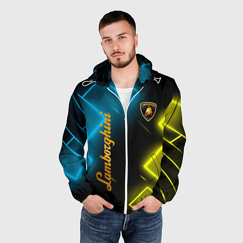 Мужская ветровка Lamborghini - Неоновые фигуры / 3D-Белый – фото 3