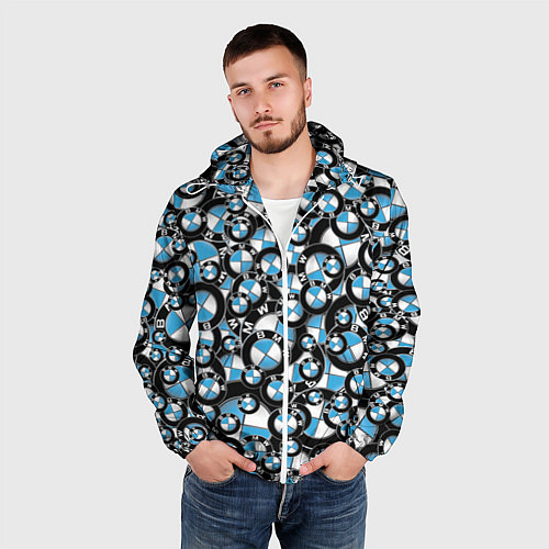 Мужская ветровка BMW PATTERN LOGO / 3D-Белый – фото 3