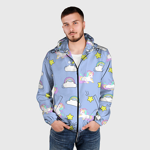 Мужская ветровка Единоржки и облака / 3D-Черный – фото 3