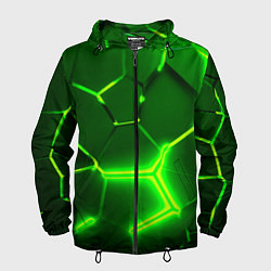 Ветровка с капюшоном мужская 3D ПЛИТЫ НЕОН NEON GREEN HEXAGON РАЗЛОМ, цвет: 3D-черный