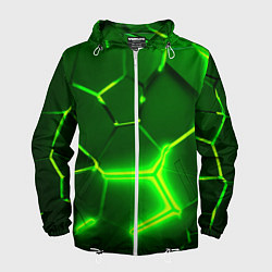 Мужская ветровка 3D ПЛИТЫ НЕОН NEON GREEN HEXAGON РАЗЛОМ