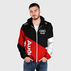 Ветровка с капюшоном мужская Audi Ауди Черный Красный Белый, цвет: 3D-белый — фото 2