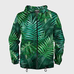 Ветровка с капюшоном мужская Tropical plants pattern, цвет: 3D-черный