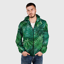 Ветровка с капюшоном мужская Tropical plants pattern, цвет: 3D-черный — фото 2
