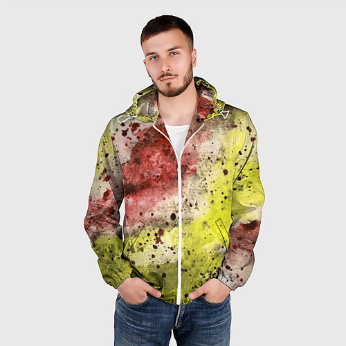 Мужская ветровка Абстракция Гранж Желтый и бордовый / 3D-Белый – фото 3