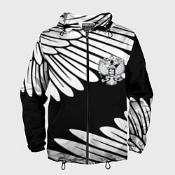 Ветровка с капюшоном мужская КРЫЛЬЯ СВОБОДЫ ГЕРБ РОССИИ, цвет: 3D-черный