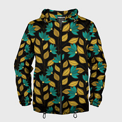 Ветровка с капюшоном мужская Золотые и зеленые листья, цвет: 3D-черный