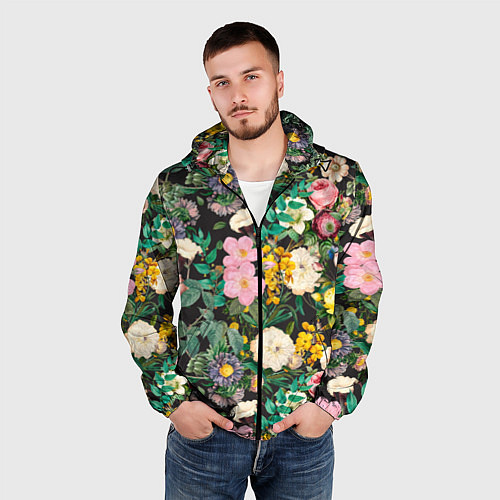 Мужская ветровка Паттерн из летних цветов Summer Flowers Pattern / 3D-Черный – фото 3