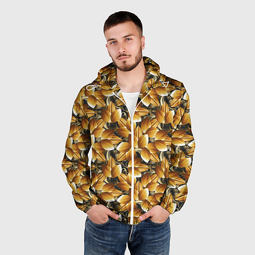 Мужская ветровка Объемные желтые листья / 3D-Белый – фото 3