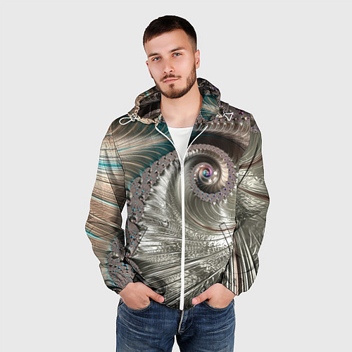 Мужская ветровка Fractal pattern Spiral Серебристый фрактал спираль / 3D-Белый – фото 3