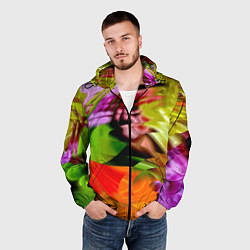 Ветровка с капюшоном мужская Разноцветная абстрактная композиция Лето Multi-col, цвет: 3D-черный — фото 2