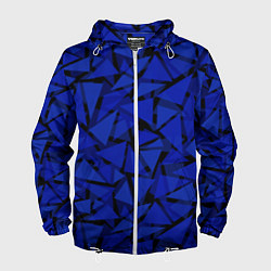 Ветровка с капюшоном мужская Синие треугольники-геометрический узор, цвет: 3D-белый