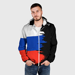Ветровка с капюшоном мужская Российский триколор на темном фоне, цвет: 3D-белый — фото 2