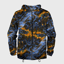Ветровка с капюшоном мужская Оранжево-Синяя Вулканическая Лава, цвет: 3D-черный