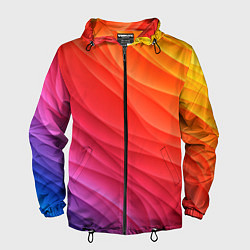 Ветровка с капюшоном мужская Разноцветные цифровые волны, цвет: 3D-черный