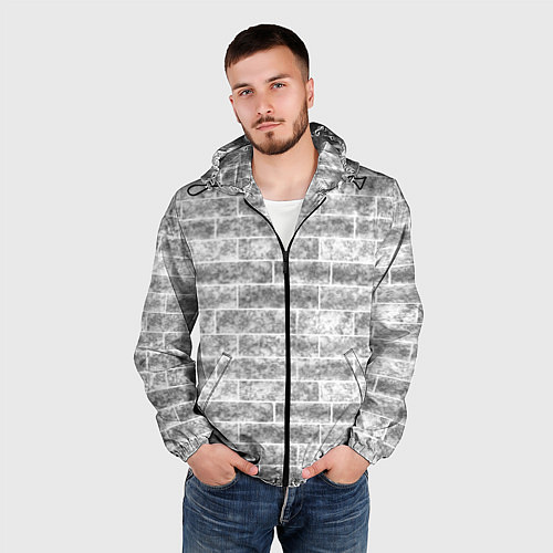 Мужская ветровка Серая кирпичная стена стиль лофт / 3D-Черный – фото 3