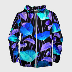 Ветровка с капюшоном мужская Авангардный цветочный паттерн Fashion trend, цвет: 3D-белый