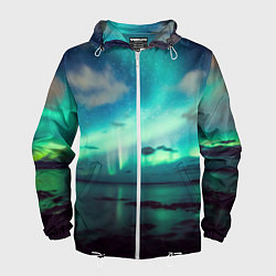 Ветровка с капюшоном мужская Aurora borealis, цвет: 3D-белый