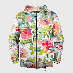 Ветровка с капюшоном мужская Floral pattern Watercolour Summer, цвет: 3D-черный