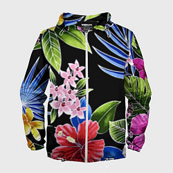 Ветровка с капюшоном мужская Floral vanguard composition Летняя ночь Fashion tr, цвет: 3D-белый