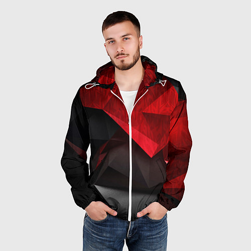 Мужская ветровка Красно-черный фон абстракция / 3D-Белый – фото 3