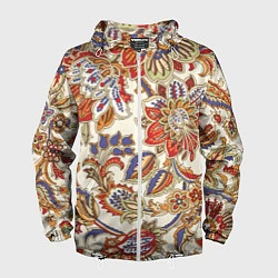 Ветровка с капюшоном мужская Цветочный винтажный орнамент, цвет: 3D-белый