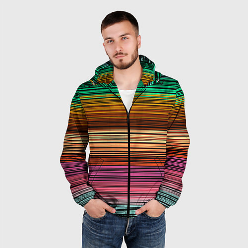 Мужская ветровка Multicolored thin stripes Разноцветные полосы / 3D-Черный – фото 3