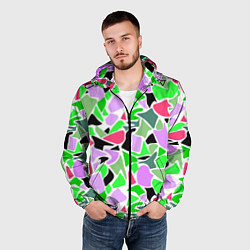 Ветровка с капюшоном мужская Abstract pattern green pink spots, цвет: 3D-черный — фото 2