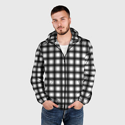 Ветровка с капюшоном мужская Black and white trendy checkered pattern, цвет: 3D-черный — фото 2