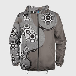 Ветровка с капюшоном мужская Абстрактные круги-линии, цвет: 3D-черный