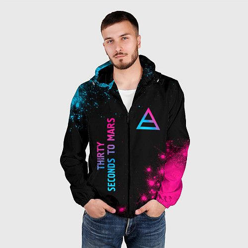 Мужская ветровка Thirty Seconds to Mars Neon Gradient / 3D-Черный – фото 3