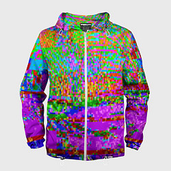 Ветровка с капюшоном мужская Пиксельный глитч-арт паттерн, цвет: 3D-белый