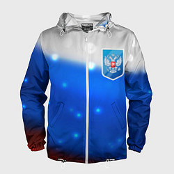 Ветровка с капюшоном мужская Герб России Blue, цвет: 3D-белый