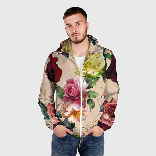 Мужская ветровка Цветы Нарисованные Красные Розы и Лилии / 3D-Белый – фото 3